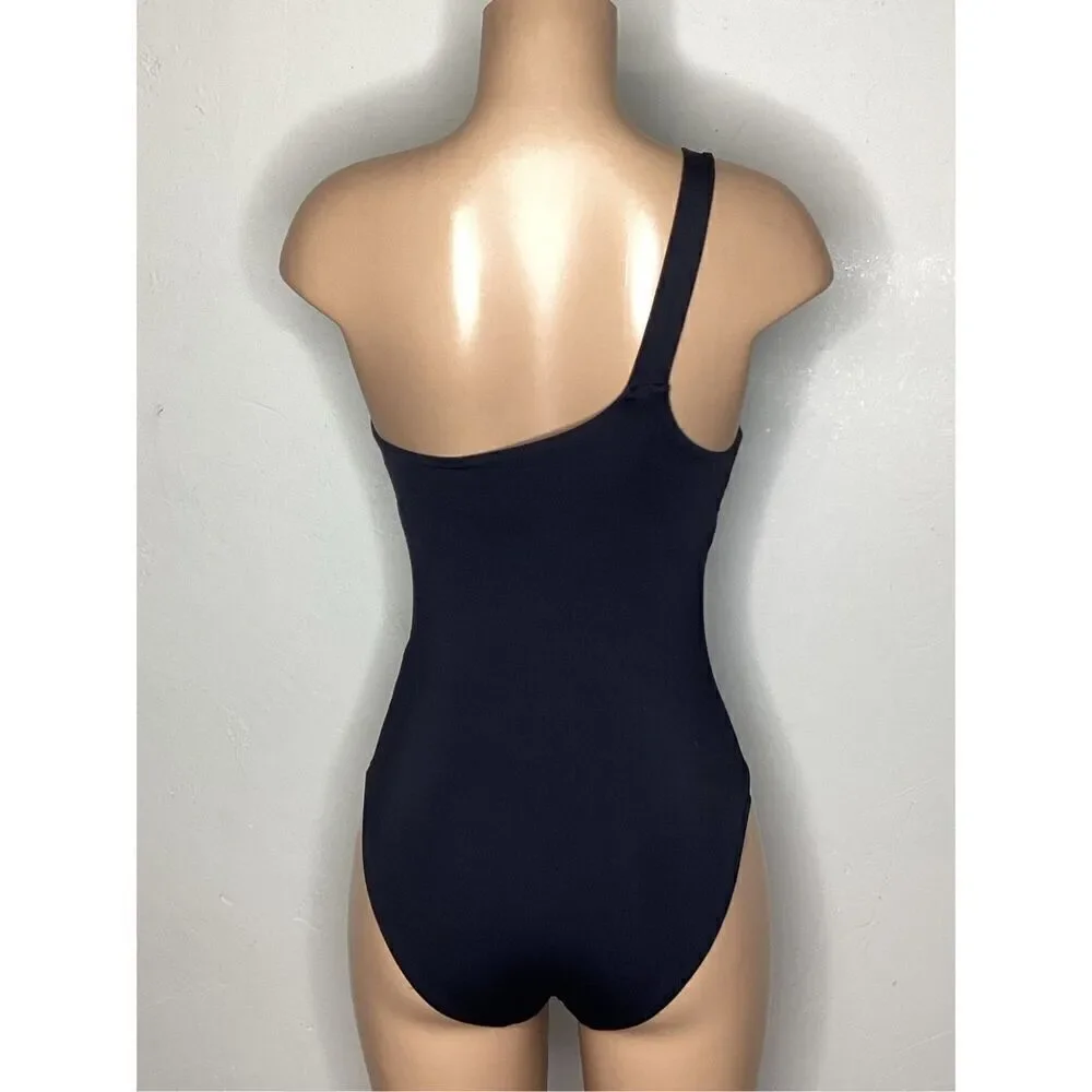 New. Seafolly black one shoulder swimsuit. Size 4. Retails $148